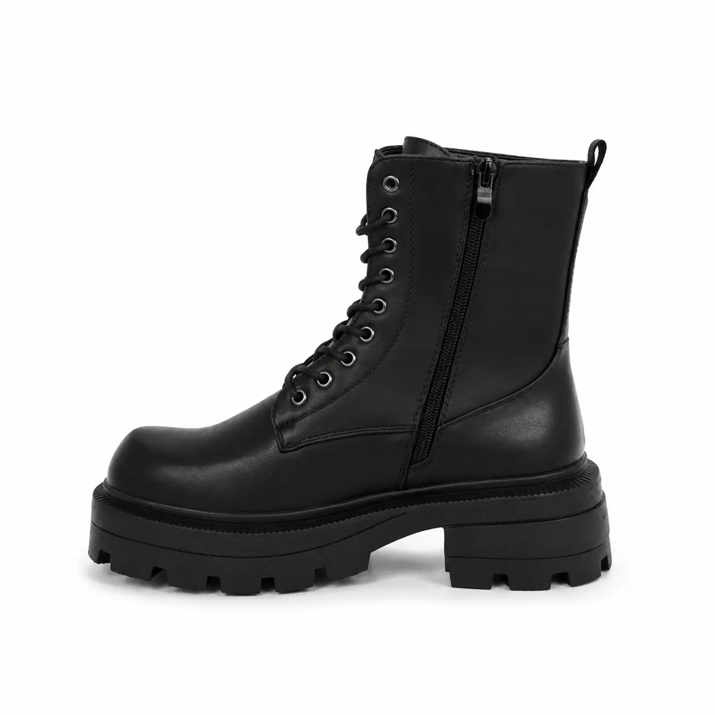 BOTIN MUJER PU NEGRO CORDON 3