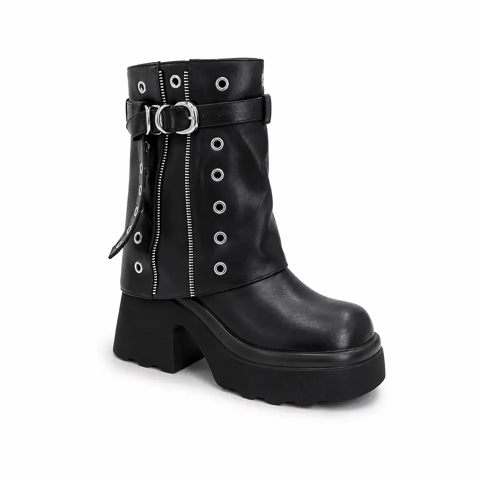 BOTIN MUJER PU NEGRO POL HEB 3