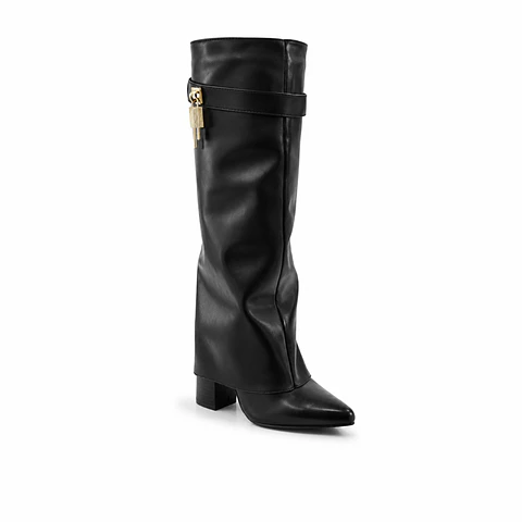BOTA MUJER PU NEGRO POLAINA TACÓN