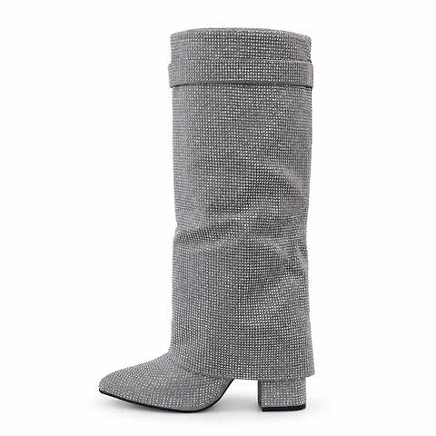 BOTA MUJER MF PLATA POL BRILLO LARGA