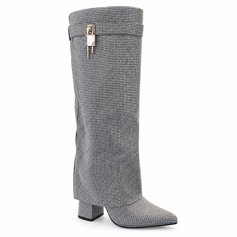 BOTA MUJER MF PLATA POL BRILLO LARGA