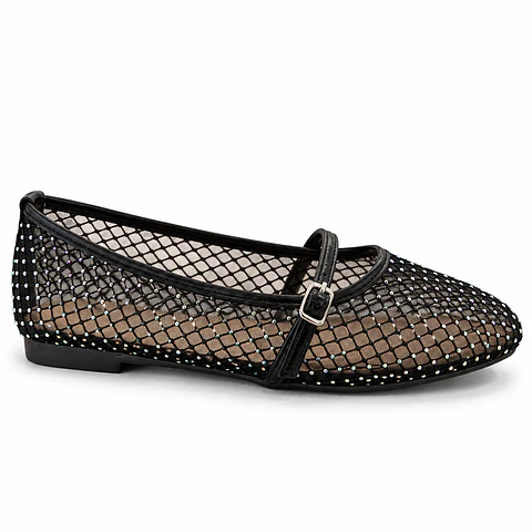 BALLERINA MUJER PU NEGRO MALLA 