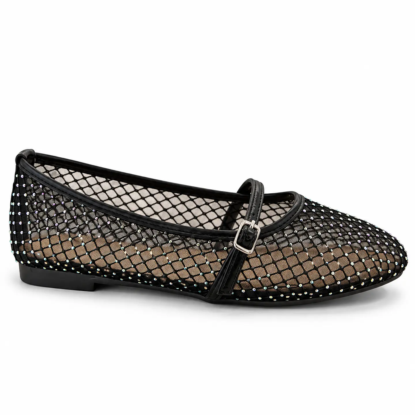 BALLERINA MUJER PU NEGRO MALLA  1