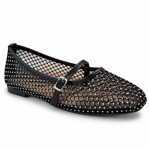BALLERINA MUJER PU NEGRO MALLA 