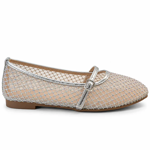 BALLERINA MUJER PU PLATA MALLA