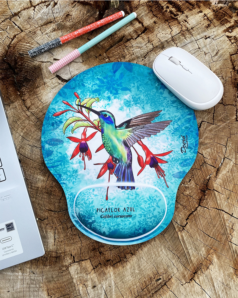 Mouse Pad ergonómico Picaflor azul