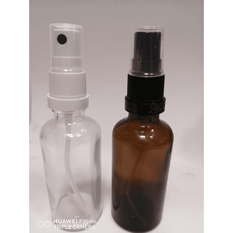 Envase vidrio 50 ml ámbar o transparente tapa spray