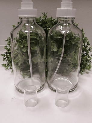 Envase vidrio transparente 250 ml tapa crema o spray blanca