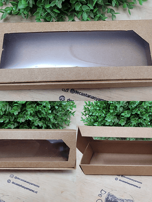 Cajita papel kraft con ventanita transparente 20 largo x 7.3 ancho