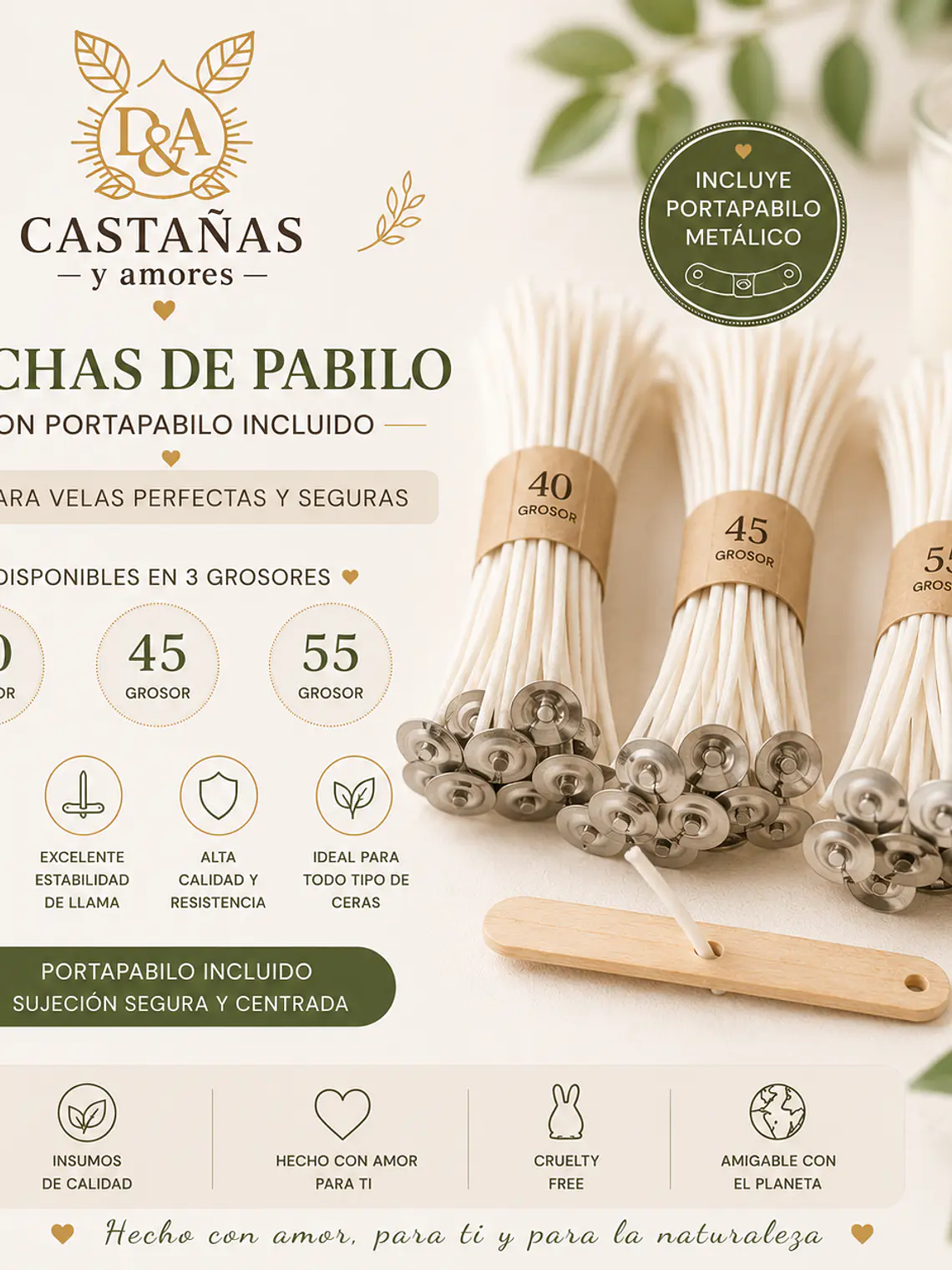 Pabilos o mechas de algodón con portapabilo 1