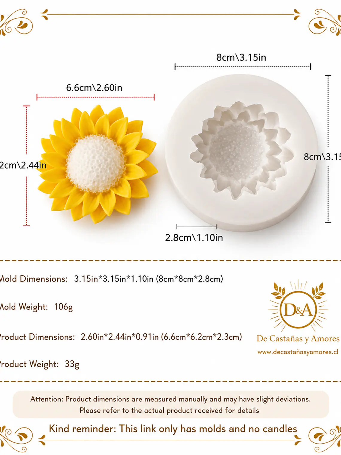 Molde 3D girasol velas y jabones 100 grs aprox.  1