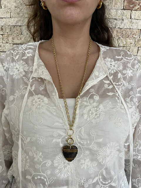 Collar corazón de piedra café