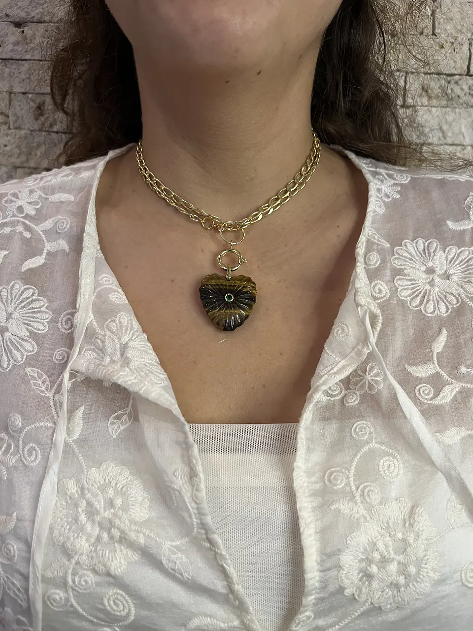 Collar corazón de piedra café 4