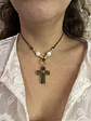 Collar de hilo y cruz de piedra cafe - Miniatura 4