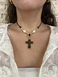 Collar de hilo y cruz de piedra negro - Miniatura 1
