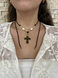 Collar de hilo y cruz de piedra negro - Miniatura 3
