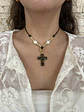 Collar de hilo y cruz de piedra negro - Miniatura 5