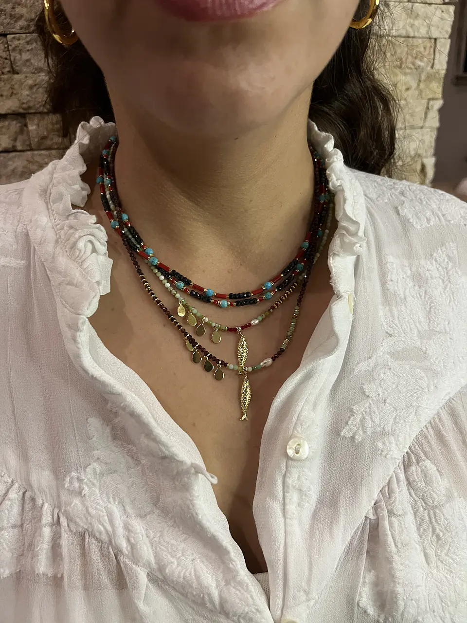 Collar mini piedras y pez verde claro 7