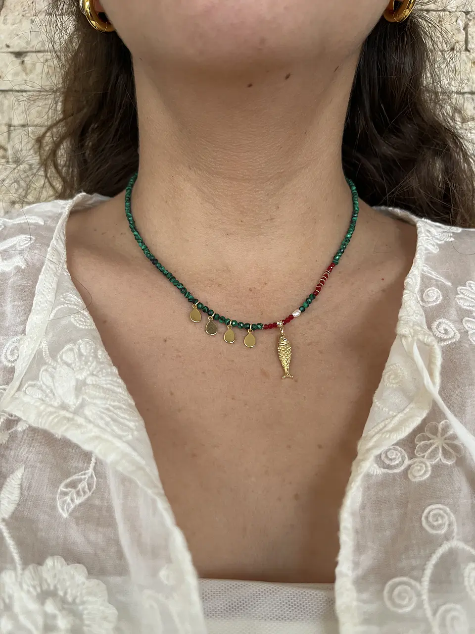 Collar mini piedras y pez verde 1