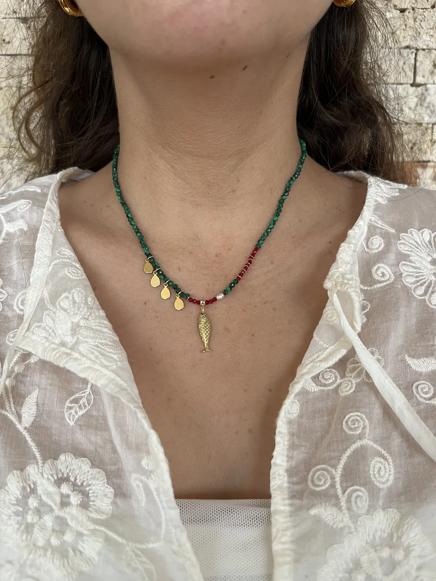 Collar mini piedras y pez verde 2