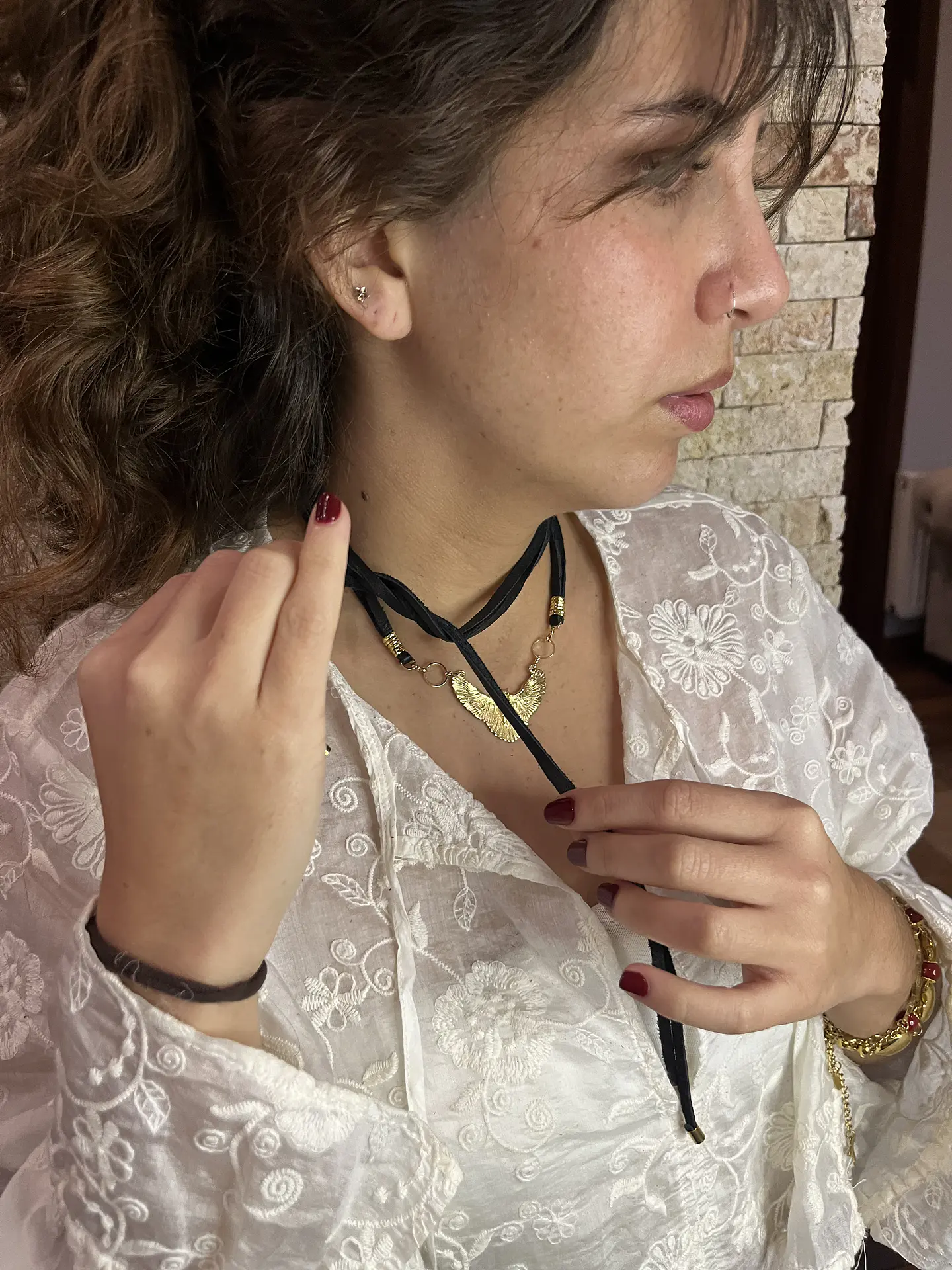 Collar conector de buho y cuero negro 2