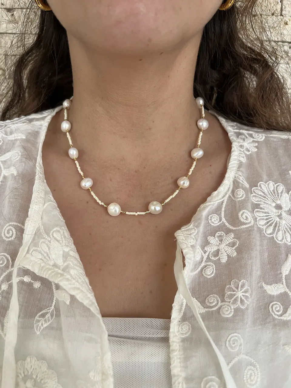Collar miyuki y perlas blanco 1
