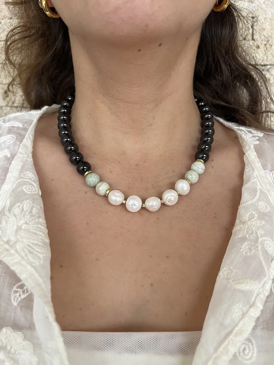 Collar maxi piedras negro 8
