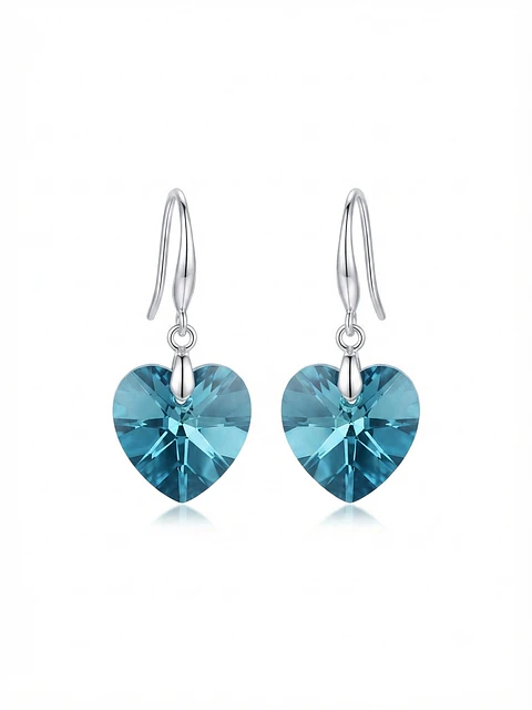 Aros colgante corazón azul - Element Swarovski 
