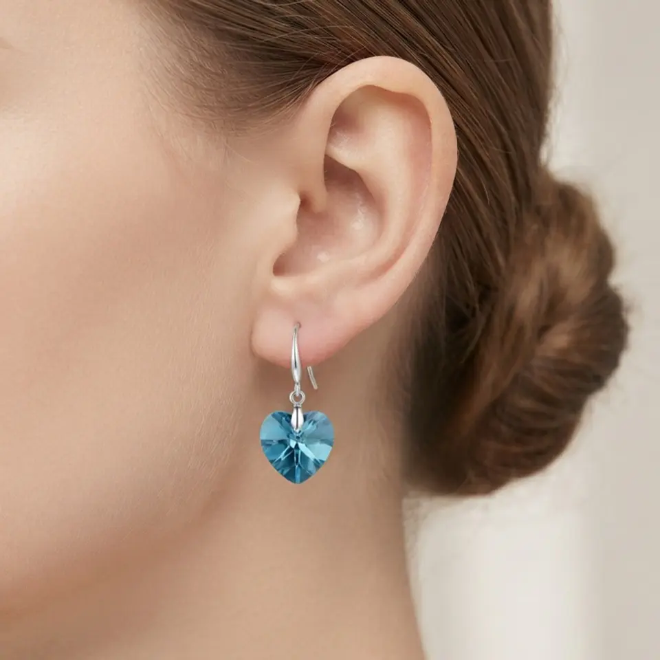 Aros colgante corazón azul - Element Swarovski  2