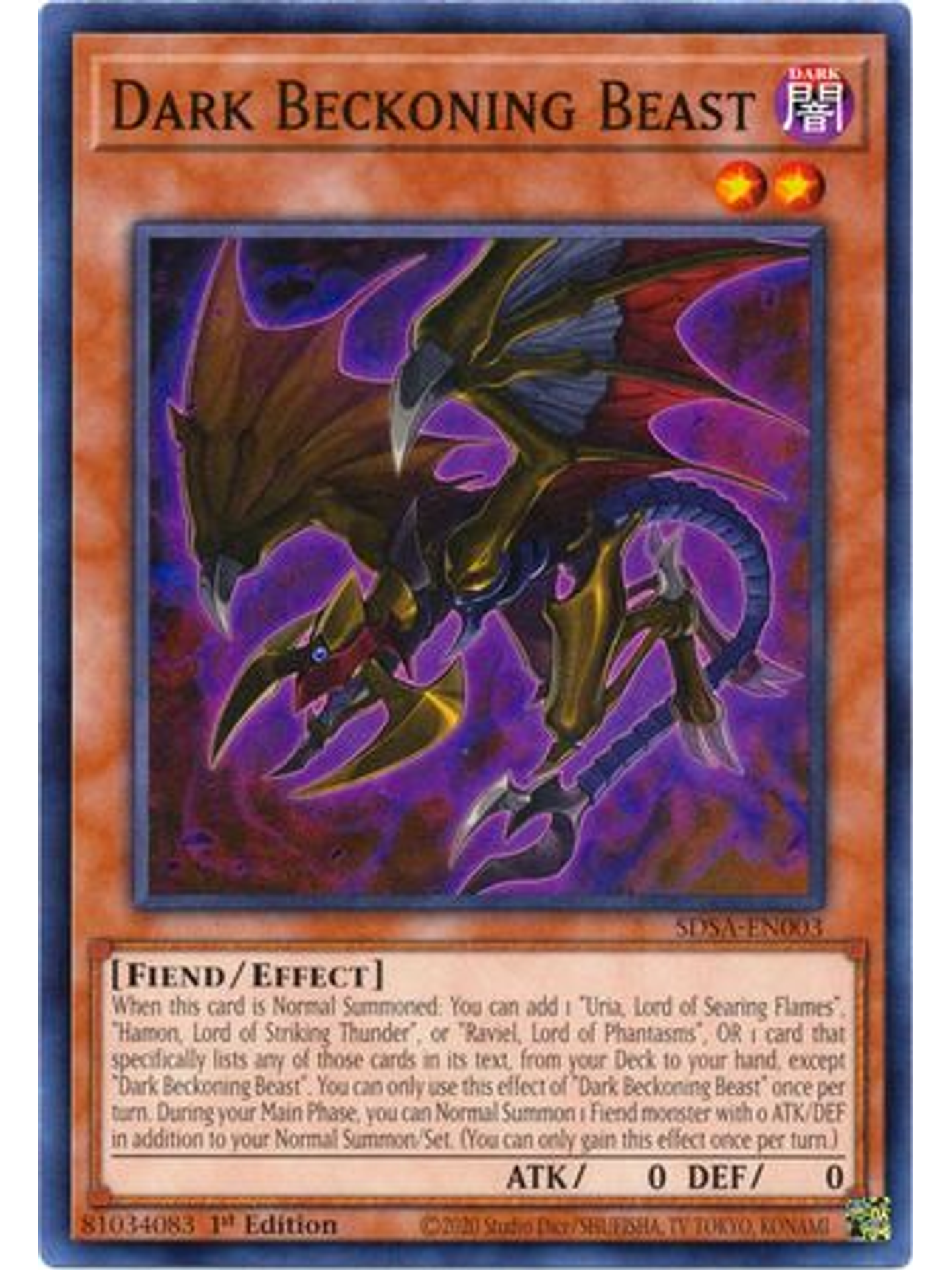 Dark Beckoning Beast - SDSA-EN003 - Common 1st Edition 1