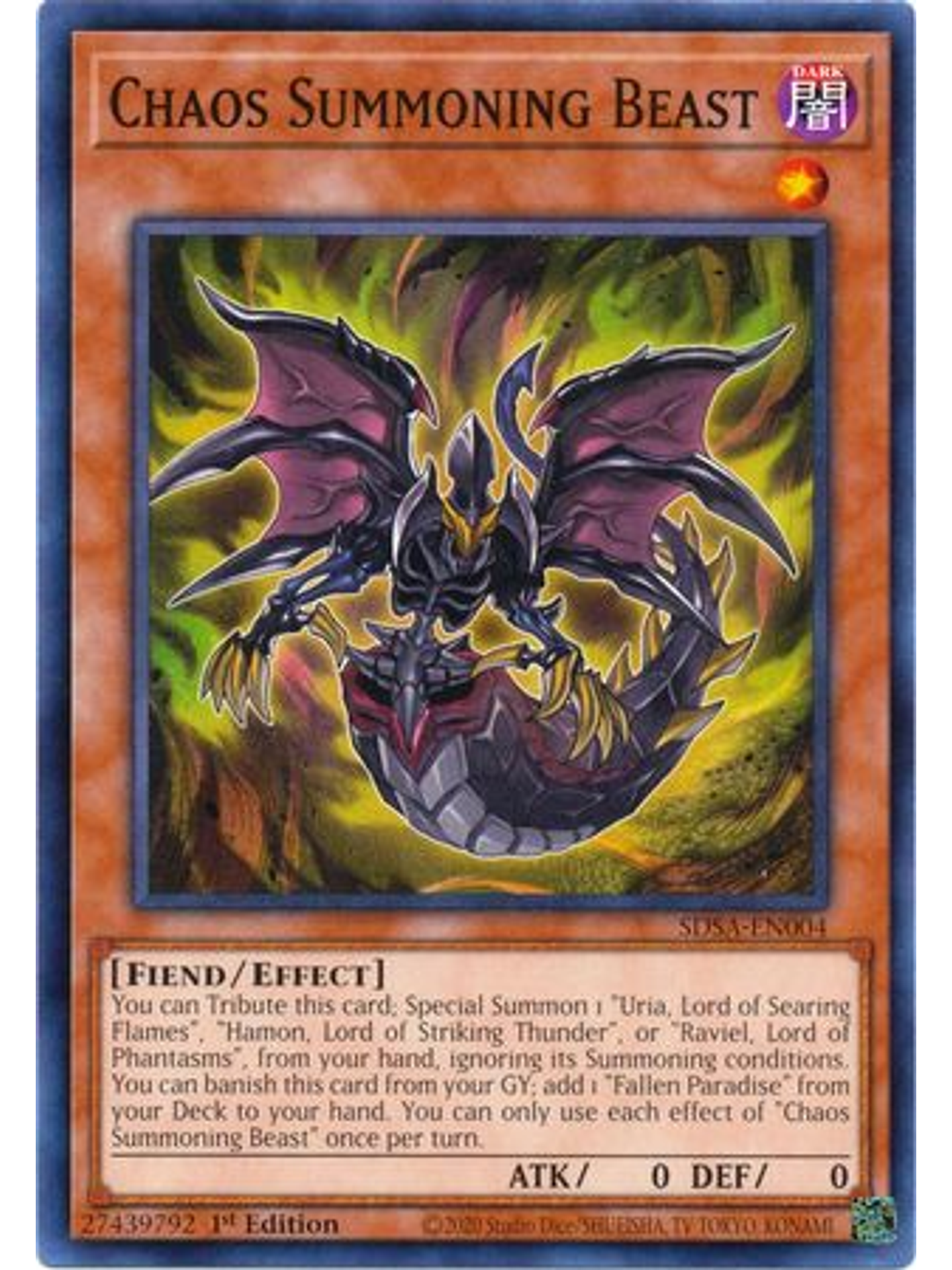 Chaos Summoning Beast - SDSA-EN004 - Common 1st Edition 1