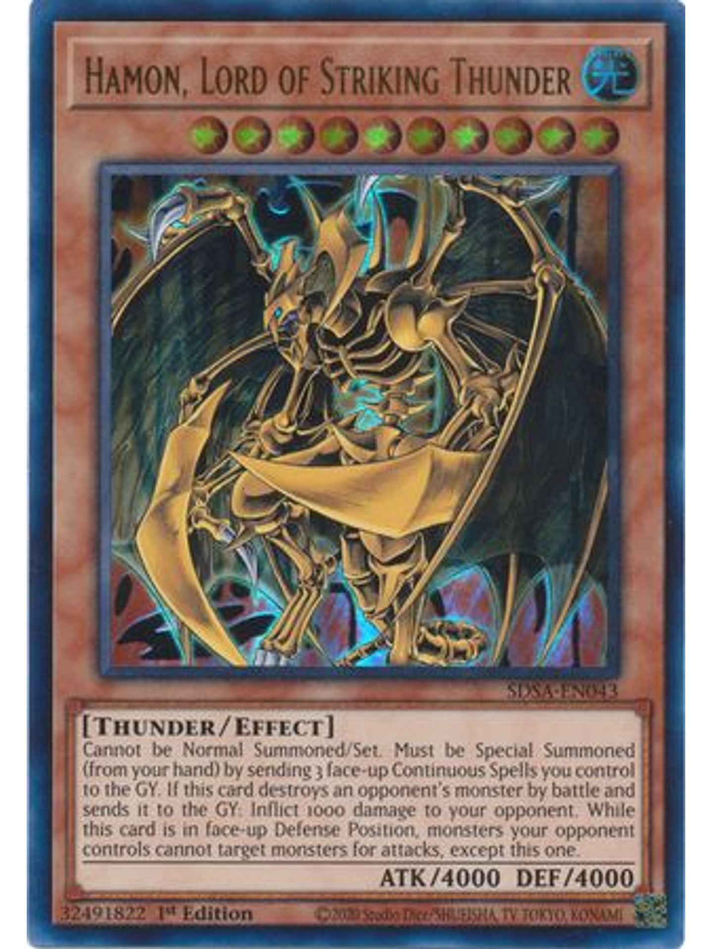 Hamon, Lord of Striking Thunder - SDSA-EN043 - Ultra Rare 1st Edition 1