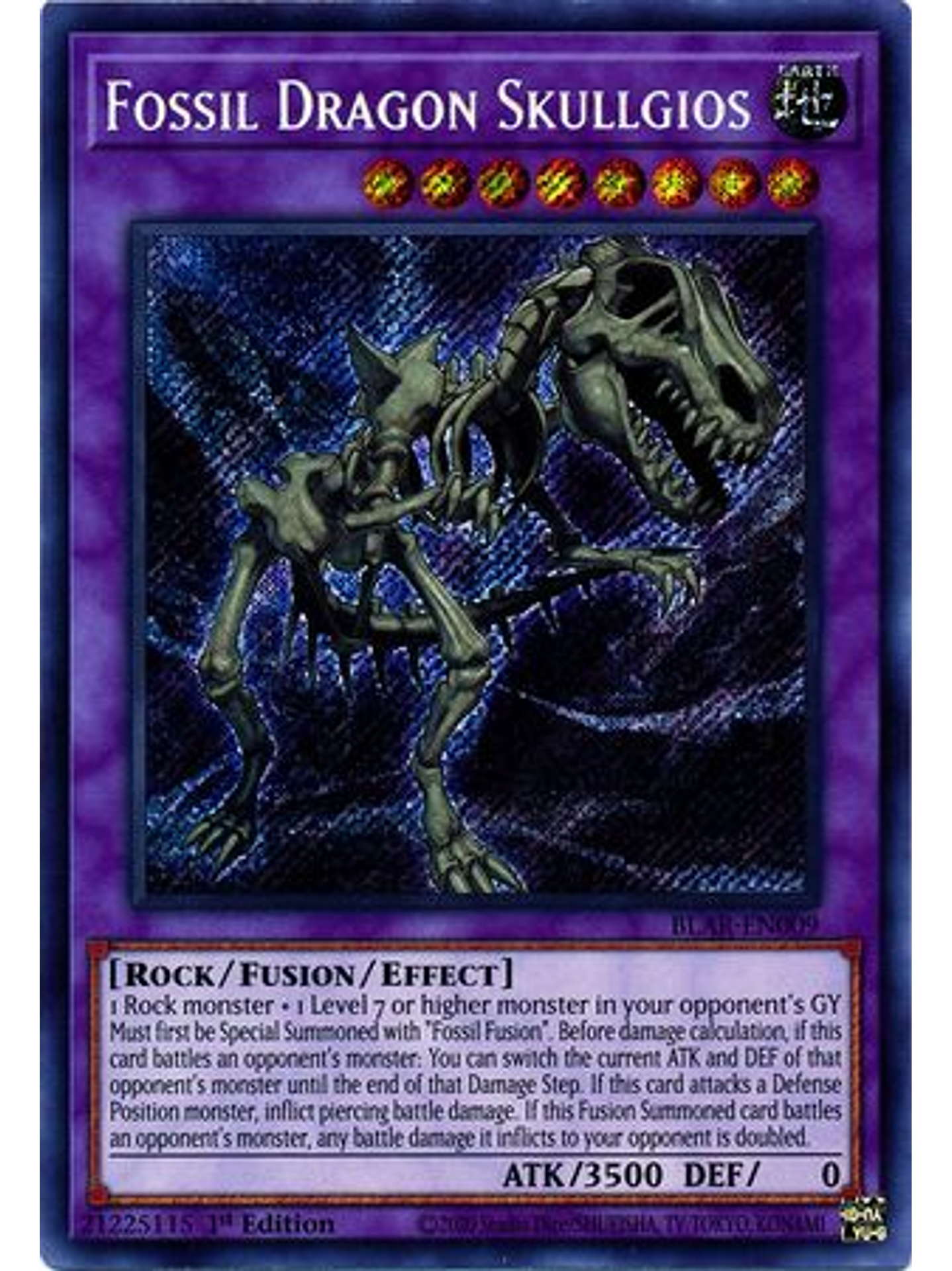 Fossil Dragon Skullgios - BLAR-EN009 - Secret Rare 1st Edition 1