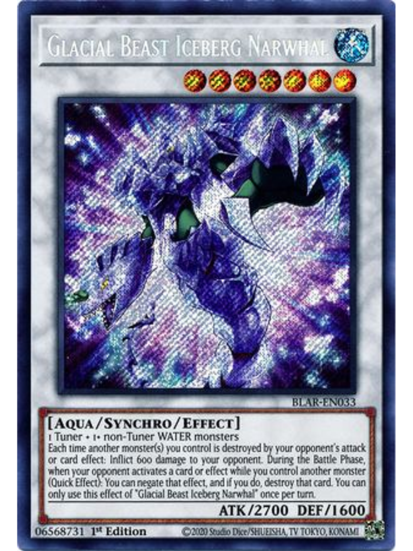 Glacial Beast Iceberg Narwhal - BLAR-EN033 - Secret Rare 1st Edition 1