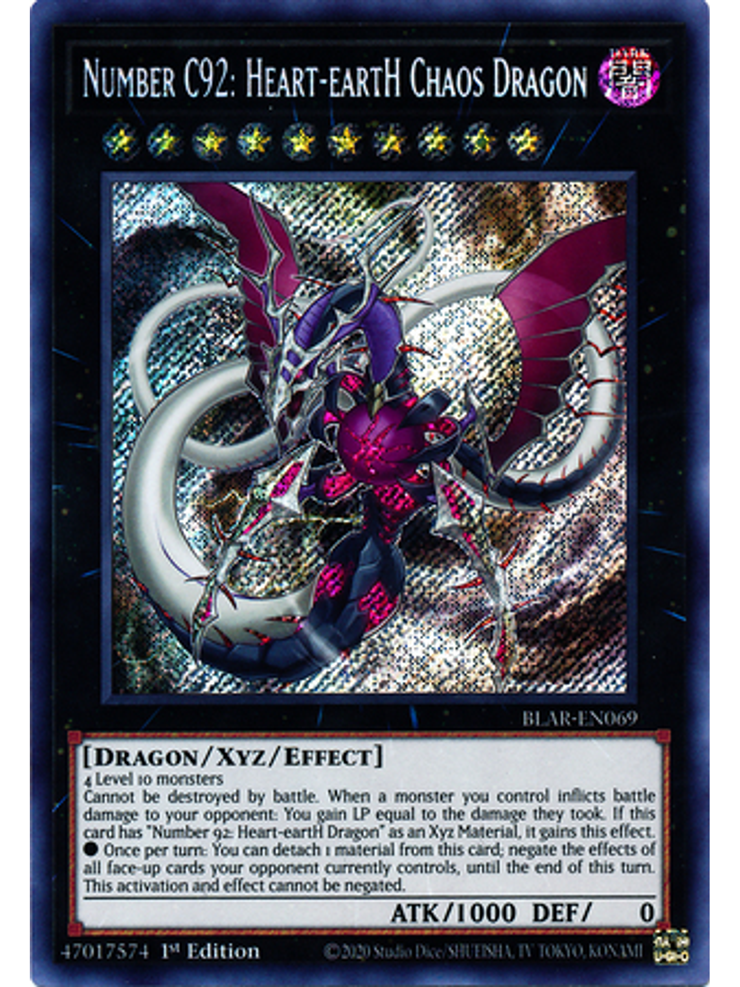 Number C92: Heart-eartH Chaos Dragon - BLAR-EN069 - Secret Rare 1st Edition 1