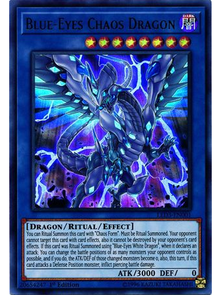 Blue-Eyes Chaos Dragon - LED3-EN001 - Ultra Rare 1st Edition 1