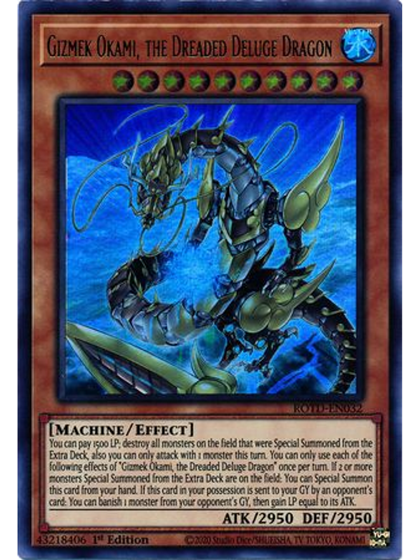 Gizmek Okami, the Dreaded Deluge Dragon - ROTD-EN032 - Ultra Rare 1st Edition 1