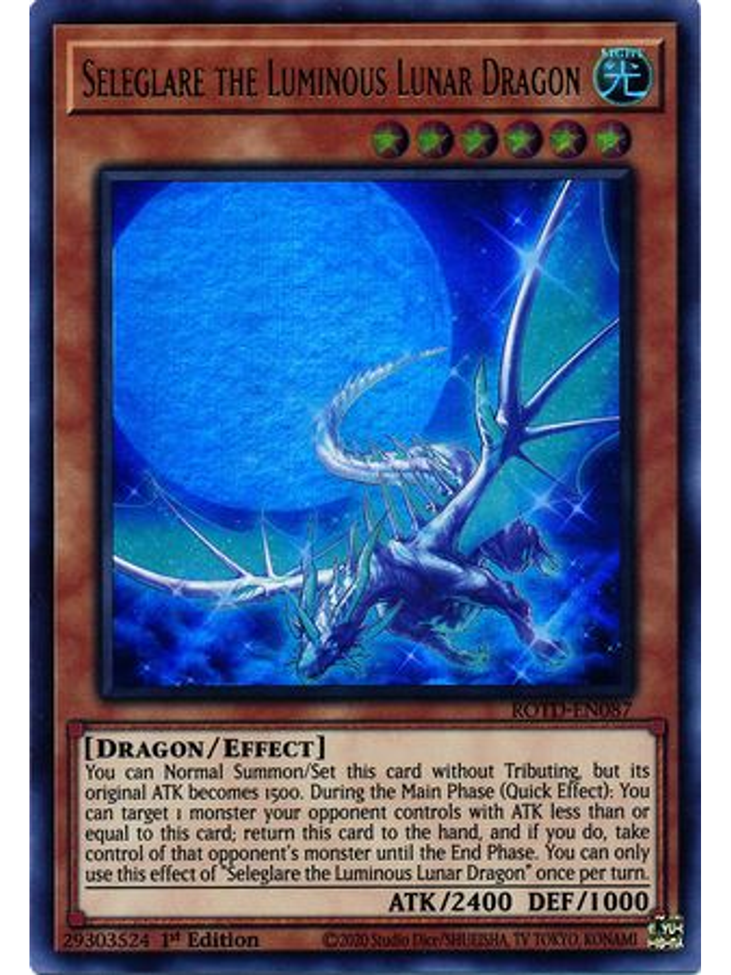 Seleglare the Luminous Lunar Dragon - ROTD-EN087 - Ultra Rare 1st Edition 1