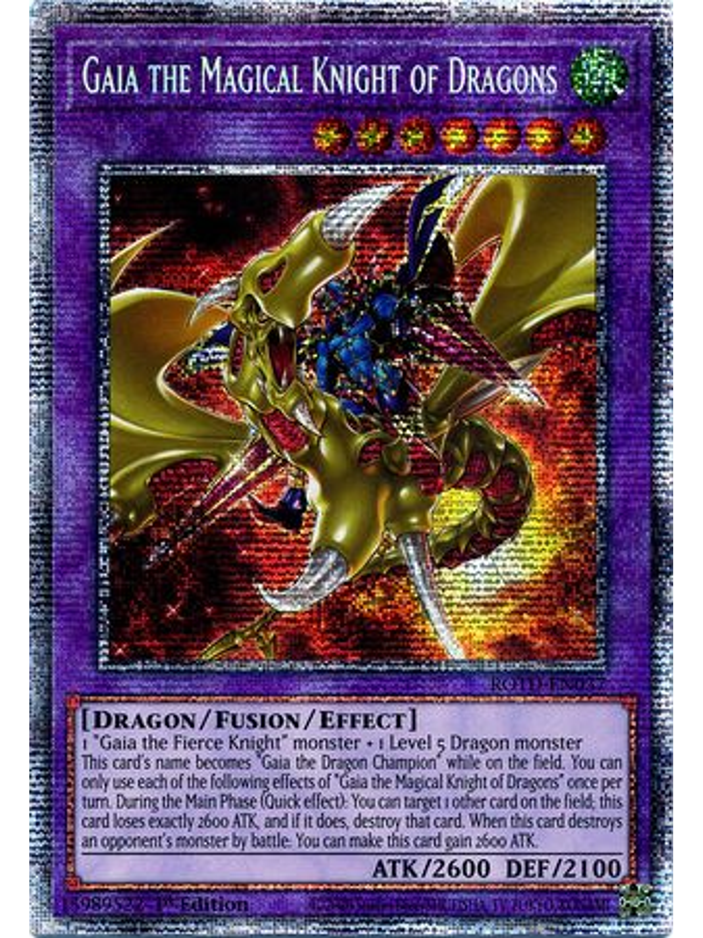 Gaia the Magical Knight of Dragons - ROTD-EN037 - Starlight Rare 1st Edition 1