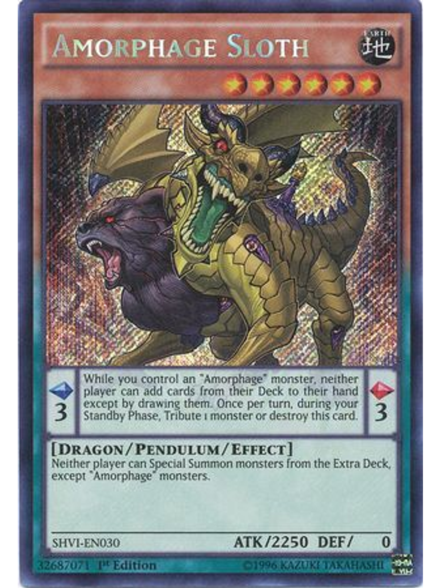 Amorphage Sloth - SHVI-EN030 - Secret Rare 1st Edition 1