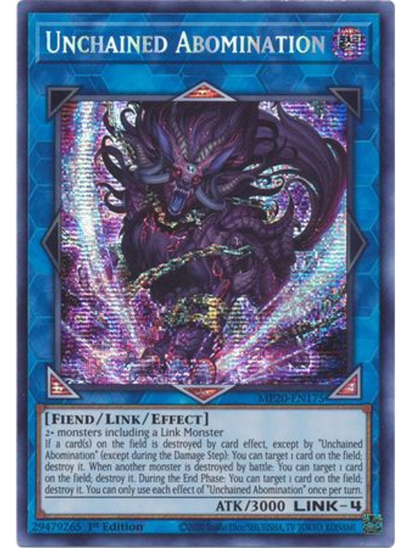 Unchained Abomination - MP20-EN175 - Prismatic Secret Rare 1st Edition 1