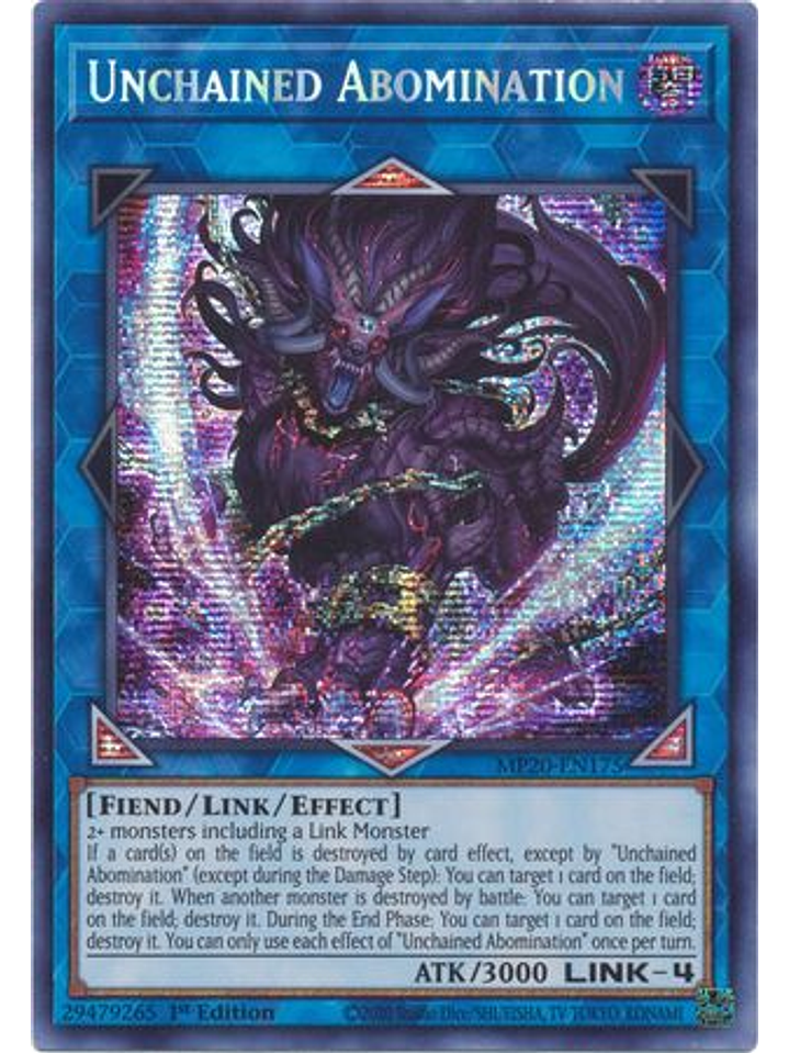 Unchained Abomination - MP20-EN175 - Prismatic Secret Rare 1st Edition 1