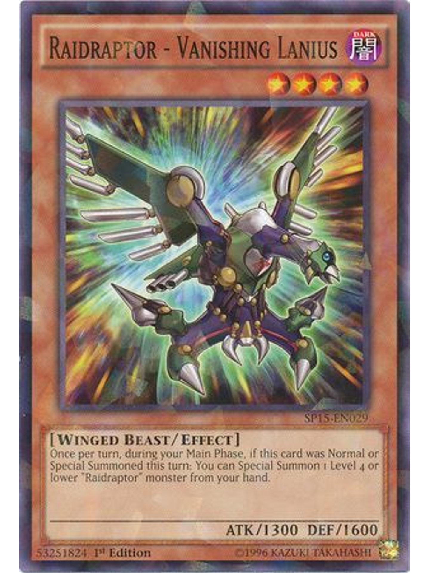 Raidraptor - Vanishing Lanius - SP15-EN029 - Shatterfoil Rare 1st Edition 1
