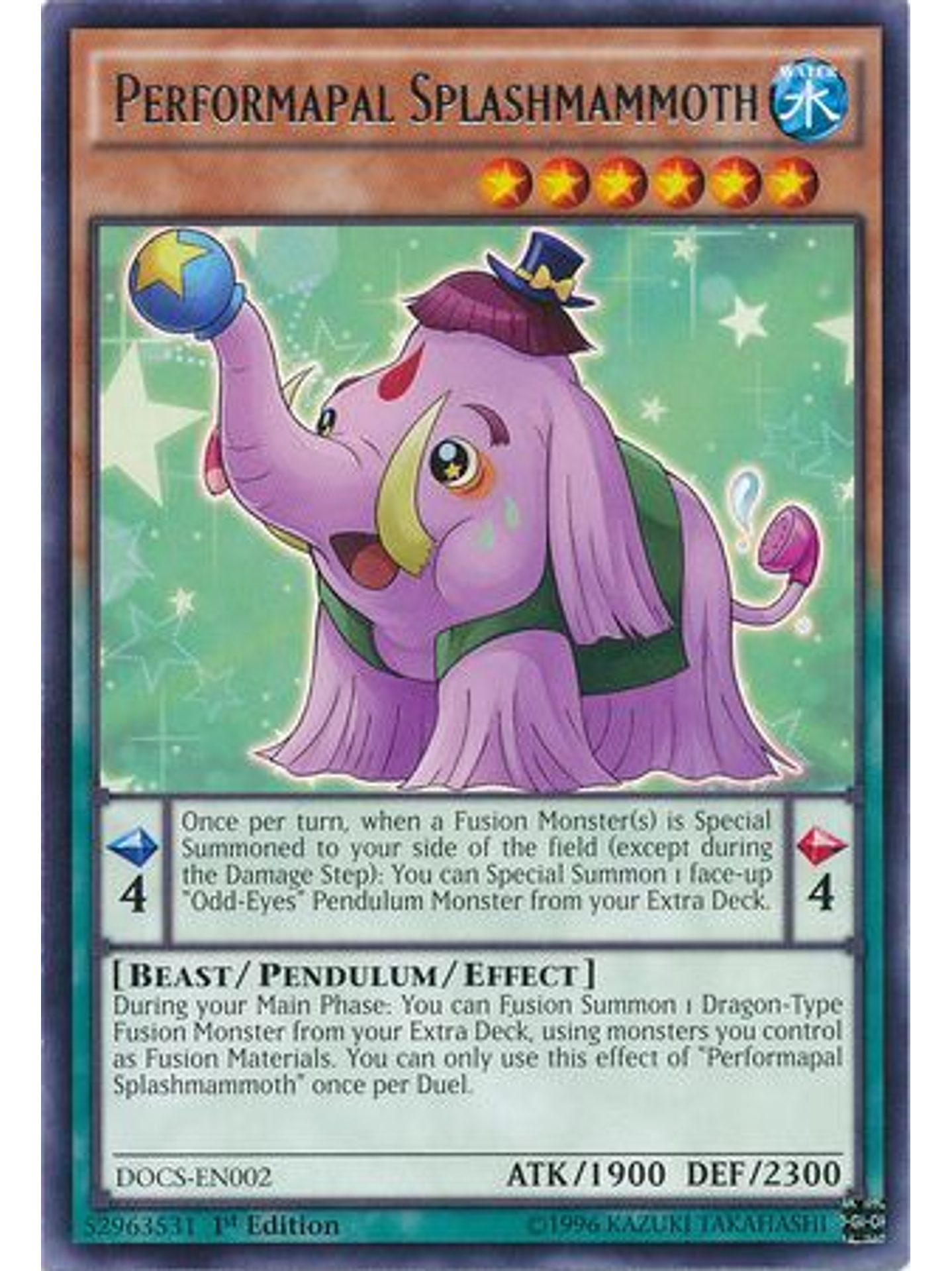 Performapal Splashmammoth - DOCS-EN002 - Rare 1st Edition 1