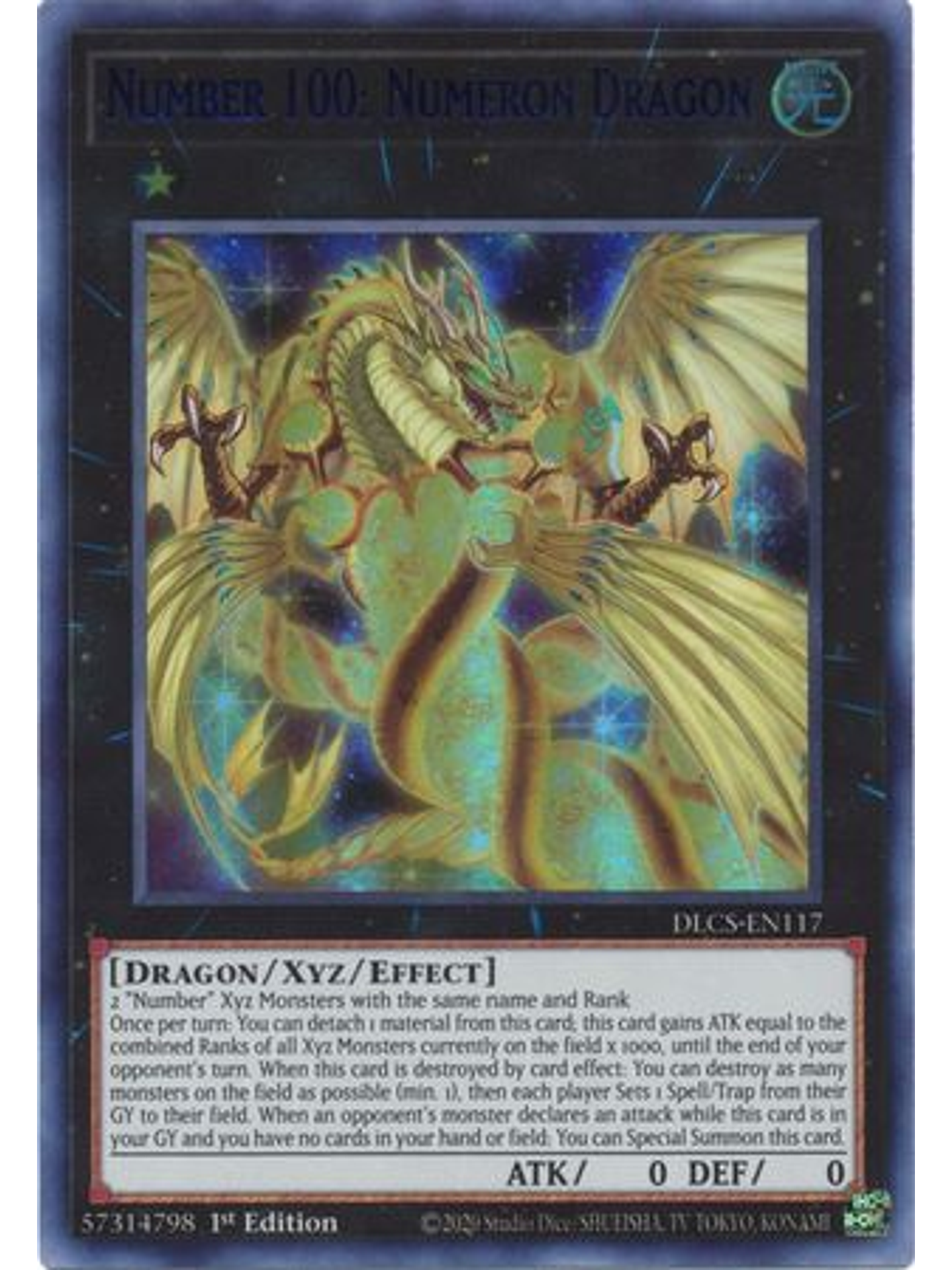 Number 100: Numeron Dragon (Green) - DLCS-EN117 - Ultra Rare 1st Edition 1