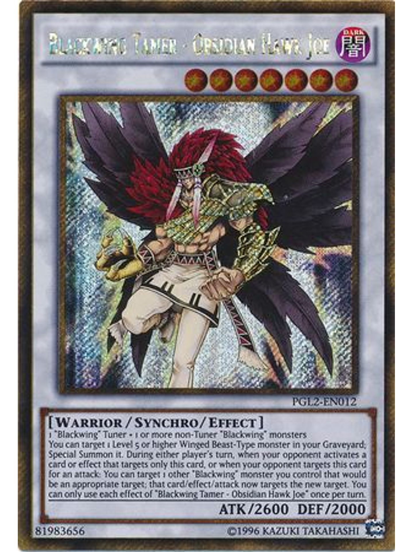 Blackwing Tamer - Obsidian Hawk Joe - PGL2-EN012 - Gold Secret Rare Unlimited 1