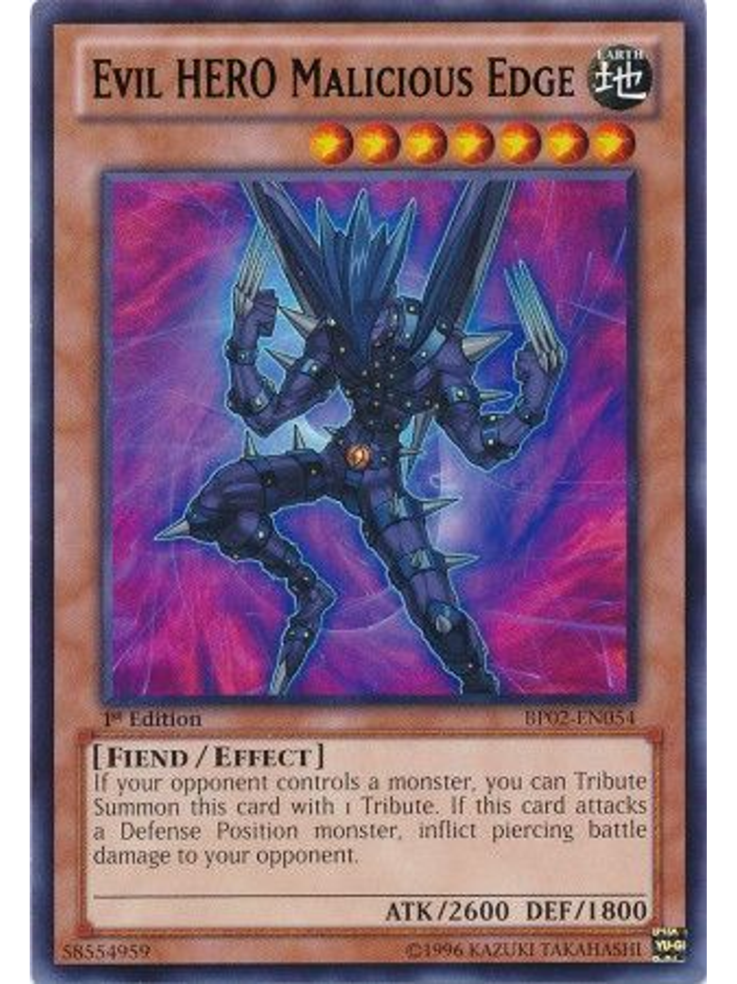 Evil Hero Malicious Edge - BP02-EN054 - Rare 1st Edition 1
