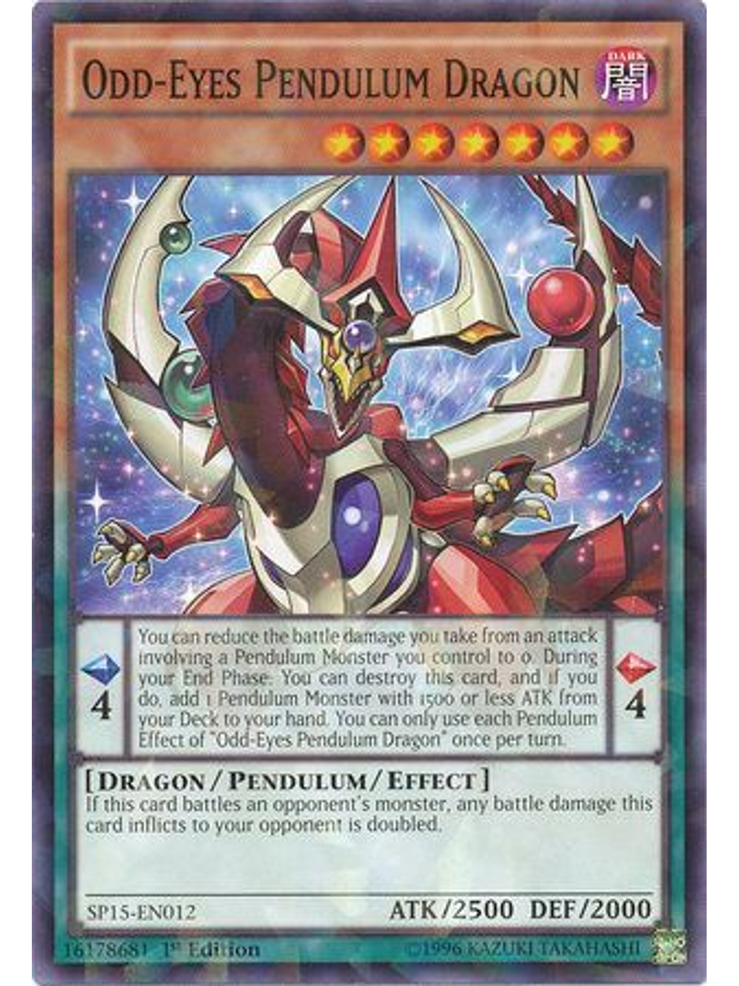 Odd-Eyes Pendulum Dragon - SP15-EN012 - Shatterfoil Rare 1st Edition 1