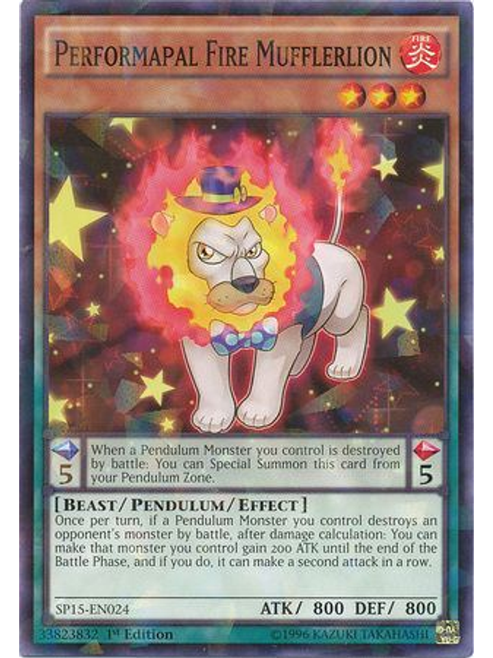 Performapal Fire Mufflerlion - SP15-EN024 - Shatterfoil Rare 1st Edition 1