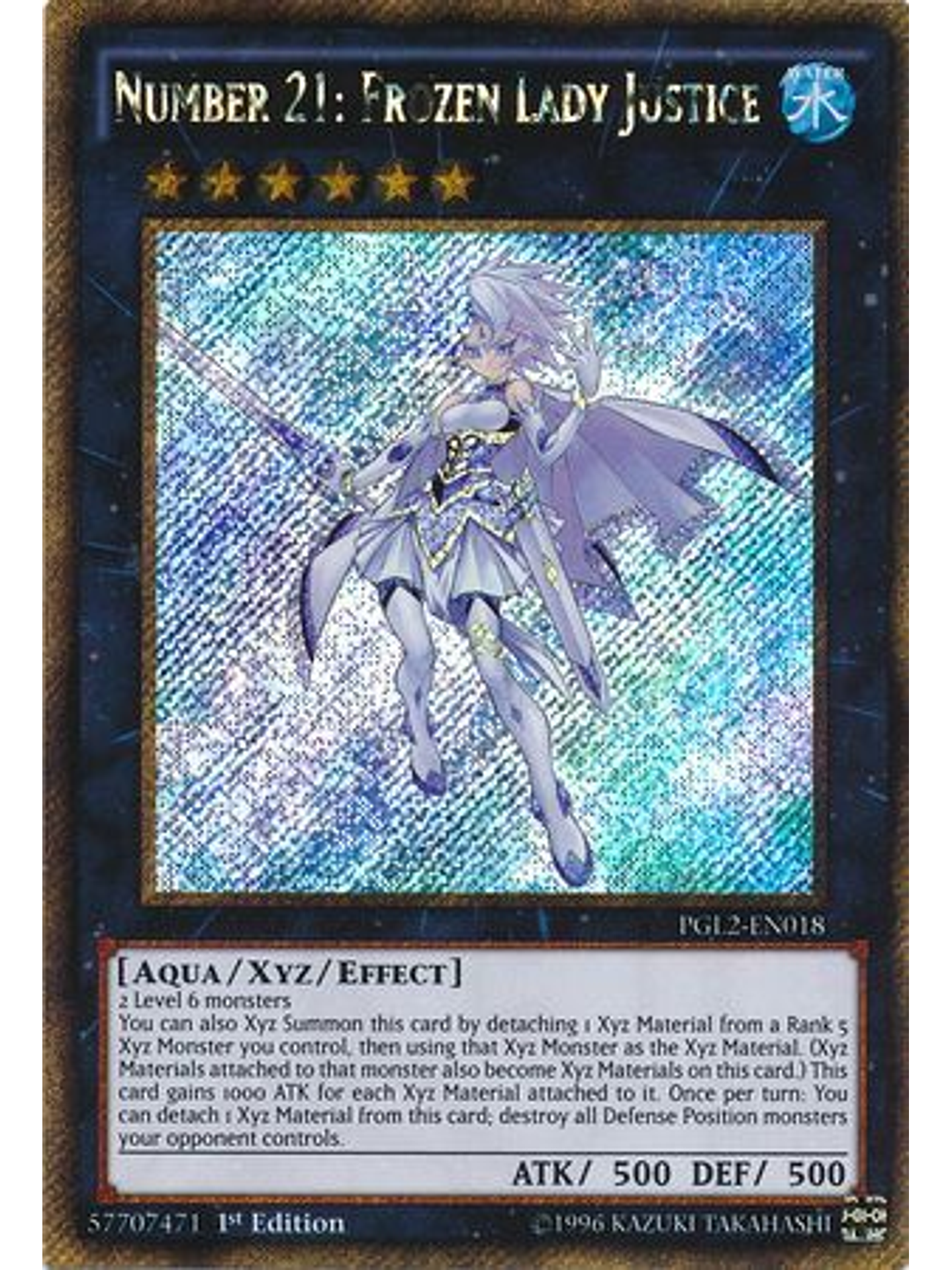 Number 21: Frozen Lady Justice - PGL2-EN018 - Gold Secret Rare 1st Edition 1